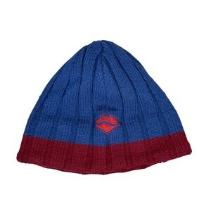 Vintage Vans Beanie Hat Snowboarding Logo Blue Red Knit Winter Ski Ribbed